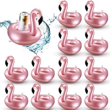 Imagem de 12 peças de suporte inflável para bebidas Flamingo Drink Floats reutilizável inflável fofo Porta-copos de animal Porta-copos para piscina para festa de natação de verão