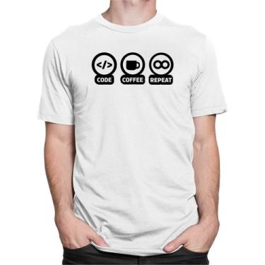 Imagem de Camiseta Camisa Code Coffee Repeat Programação Computação - Dking Crea