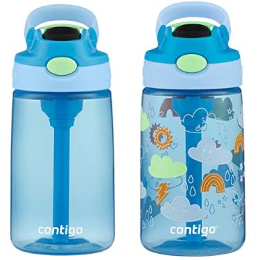 Imagem de Contigo Garrafa de água Aubrey Kids com canudo de silicone e tampa à prova de derramamento, pode ser lavada na lava-louças, pacote com 2 unidades, azul e nuvens