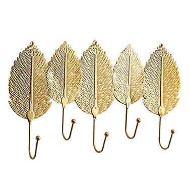 Imagem de KIZQYN Ganchos de Casaco Gancho Nórdico Bolsa Gancho Criativo Forma de Folha Dourada Rack de Casaco de Parede Cabide de Chave Não Perfura Decoração de Parede de Casa Rack de Cabide Montado na Parede (Cor: 1)
