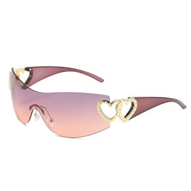 Imagem de Óculos de sol de coração sem aro feminino Óculos de sol esportivo punk para senhora Moda Sem moldura Amor Óculos UV400, C5 Roxo Rosa, Tamanho único