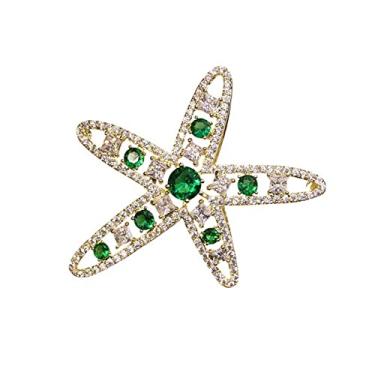 Imagem de KIZQYN Broche feminino bonito e engraçado em forma de estrela do mar broche de zircão feito à mão broche da moda feminino para terno vestido suéter acessório de fantasia