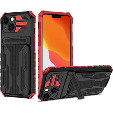 Imagem de MAALYA Capa para iPhone 14 Plus, capa carteira à prova de choque de grau militar com suporte e porta-cartão capa protetora de camada dupla TPU capa protetora de telefone 6,7 polegadas (cor: vermelho)