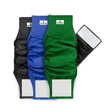 Imagem de Pet Parents Faixas de barriga laváveis para cães (pacote com 3) + extensores de fraldas e envoltórios duráveis para cães (PP, cavalheiros)