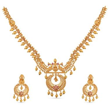 Imagem de TARINIKA Conjunto de colar curto Kanti banhado a ouro antigo com design de pavão - Conjuntos de joias indianas para mulheres | Perfeito para ocasiões casuais | Conjunto de joias indianas para mulheres