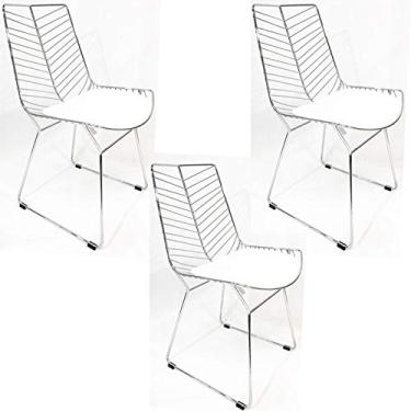 Imagem de Kit 3 Cadeiras Bertoia Retrô Cromada Assento Branco - Poltronas do Sul