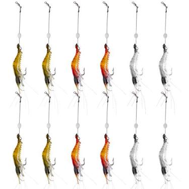 Imagem de 12 Iscas Artificiais Soft Camarão de Silicone 7,5cm 6,6 gramas com Anzol 6/0 Pesca Esportiva Tucunaré Robalo Black Bass Dourado Traíra Trairão Pintado Matrinchã Pescaria Rio Praia Mar