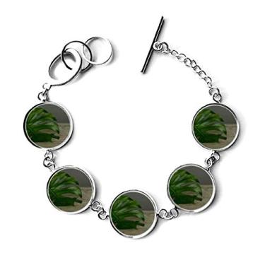 Imagem de DIYthinker Bracelete com pingente de corrente, folha de mesa, imagem da natureza