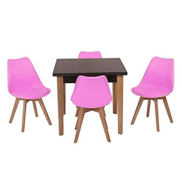 Imagem de Conjunto Mesa de Jantar Luiza 80cm Preta com 4 Cadeiras Leda - Rosa