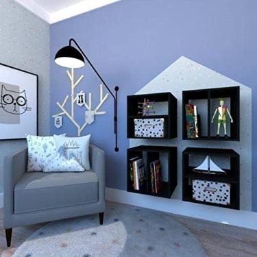 Imagem de Conjunto com 4 Nichos com Prateleira Montana Bramov Móveis Preto