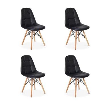 Imagem de Conjunto 4 Cadeiras Dkr Charles Eames Wood Estofada Botonê - Preta - I