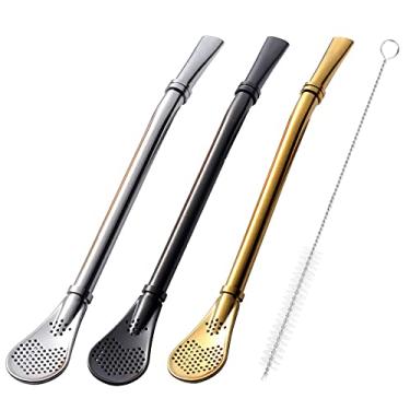 Imagem de Beruth Bombilla Yerba Mate, 3 Canudos Reutilizáveis Aço Inoxidável Dobrável, Fluxo Suave, Filtro de Estiramento, Canudos de Colher com Escova de Limpeza