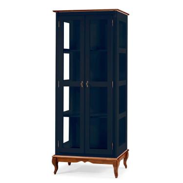 Imagem de Cristaleira 2 Portas e Laterais em Vidro 3 Prateleiras 60301 Linz Móveis - Azul Petróleo/Imbuia