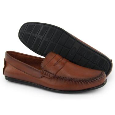 Imagem de Mocassim Masculino Couro Casual Confortável Liso Solado Reto