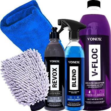 Imagem de Shampoo V-floc 1,5l Cera Blend Spray Revox Pretinho Vonixx + luva Microfibra JS