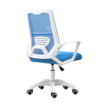 Imagem de Cadeira de mesa de escritório, cadeira executiva de couro com encosto médio para conferência, cadeira giratória ajustável com braços (marrom) (cor: azul) Practical
