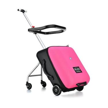 Imagem de EGGPOD Mala infantil Tavel preta preguiçosa versão atualizada sentado no carrinho rosa bagagem de mão com rodinhas 50 cm para malas de bebê, Com grades de proteção - 01, 20"