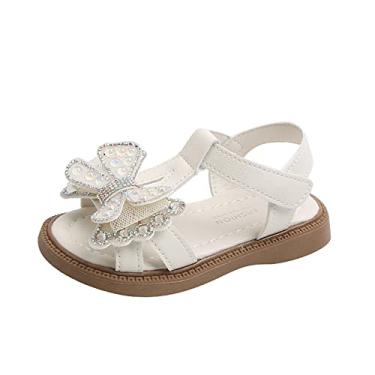 Imagem de Chinelos femininos com glittery sapatos femininos borboleta strass festa casamento princesa diário sandálias de água salgada infantil, Branco, 7.5 Toddler