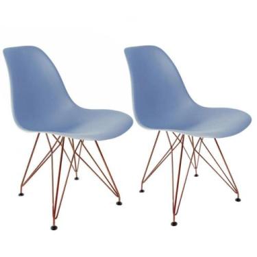 Imagem de Conjunto Com 2 Cadeiras Eames Eiffel Azul Empório Tiffany Base Cobre -