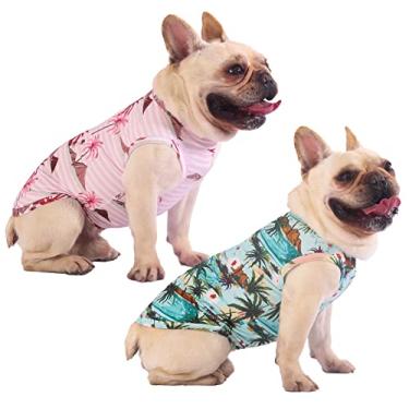 Imagem de Sychien Camisetas havaianas para cães, secagem rápida verão malha refrescante estampa de coco camiseta para cães grandes, rosa + verde XGG