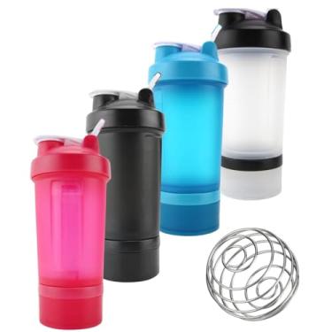 Imagem de Coqueteleira Whey Shaker Academia com Compartimento Divisórias para Suplementos 450ml (Preto)
