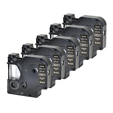 Imagem de 5PK D1 refil substitui 45021 branco sobre preto Dymo etiquetador cassete compatível com LabelManager 160 280 420P (1/2" x 23")