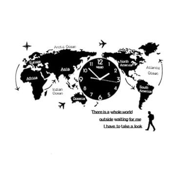 Imagem de Relógio de parede 3D DIY relógios de parede com mapa grande design moderno decoração de sala de estar acrílico digital relógios mudo escritório (cor: preto, tamanho: P diâmetro 60 cm)