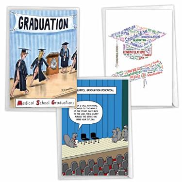 Imagem de NobleWorks Pacote sortido de 3 cartões de formatura bem-humorados (graduação) com envelopes (3 modelos, 1 cada) Distribuição de diploma VC10382GDG-C1x3