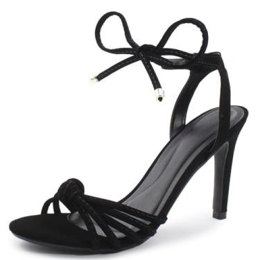 Imagem de Sandália Re&Ton Salto Alto Fino 9cm Amarração Feminina FN21 (Preto, BR, Adulto, Numérico, 35)