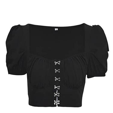 Imagem de Blusas femininas modernas justas de manga curta com estampas para sair, blusas casuais de verão, camisetas de ioga, túnica de trabalho, Preto, GG