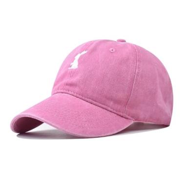 Imagem de Boné de beisebol clássico vintage lavado com bordado de coelho masculino feminino boné de beisebol masculino para mulheres, rosa, G
