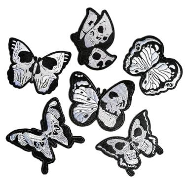 Imagem de CHBROS 6 Pçs adesivos bordados de caveira borboleta aplique ferro/costurar em remendos para roupas jaquetas camisetas mochilas... (conjunto de 6)