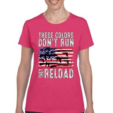 Imagem de Camiseta feminina These Colors Don't Run They Reload 2nd Amendment 2A Second Right American Flag Don't Tread on Me, Rosa choque, 3G