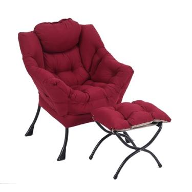 Imagem de LITA Cadeira preguiçosa com otomano, cadeiras de sofá estofadas de lazer com acento moderno, cadeiras de leitura contemporâneas com apoios de braços e um bolso lateral para sala de estar, quarto e