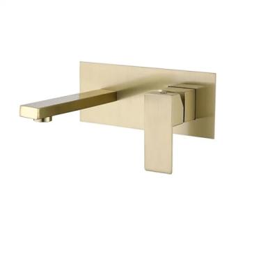 Imagem de Torneira de lavatório Torneira de lavatório de banheiro, torneira misturadora de água quente e fria montada na parede, torneiras embutidas para pia de banheira de aço inoxidável 304 (cor: Ouro)