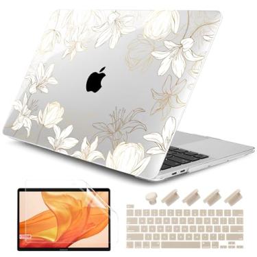 Imagem de DONGKE Compatível com MacBook Pro 13 polegadas 2024 2023-2020 versão A2338 M2/M1 A2251 A2289 com tela retina e Touch ID, capa rígida de plástico, capa de teclado e película de tela - florais dourados