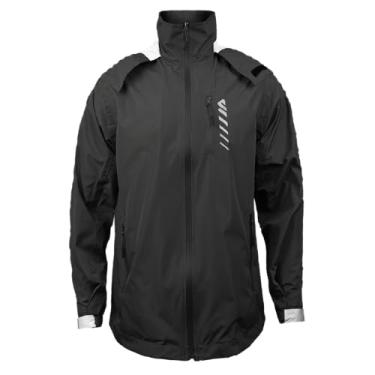Imagem de Lo.gas Jaqueta de ciclismo masculina, jaqueta corta-vento leve embalável com bolsos e tiras refletoras, Capa de chuva preta, XXG