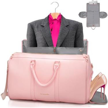 Imagem de Bolsas de vestuário para viagem bolsa de viagem, bolsas de vestuário conversíveis para viagem bolsa de vestuário de mão grande bolsa de viagem bolsa de viagem bolsa de viagem de couro para viagem, rosa, Sacos de Vestuário para Viagem