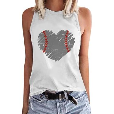 Imagem de Camiseta regata feminina de beisebol com estampa de coração e gola redonda sem mangas, túnica de verão, Branco, M