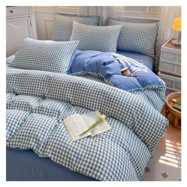 Imagem de Jogo de cama nórdico de cama xadrez, conjunto de capa de edredom, conjunto de lençol de cama queen size (F solteiro)