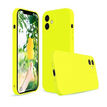 Imagem de ANDATE Capa para iPhone 12 Mini amarela fluorescente, capa de silicone para iPhone 12mini, capa protetora à prova de choque com forro de microfibra para iPhone 12 Mini -5,4 polegadas
