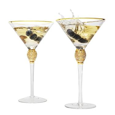 Imagem de The Wine Savant Diamond Collection Conjunto de 2 peças de martini com haste - Strass para Martinis, Manhattans, vodka, gin, coquetéis, copos de coquetel com detalhes dourados, para qualquer bar ou
