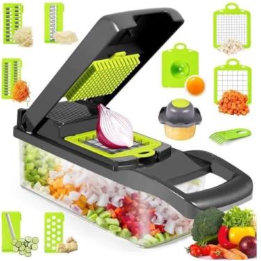 Imagem de VITX Cortador de Legumes Profissional: 14 em 1, Corta Cebola, Mandolin Fatiador de Alimentos Multifuncional, com 8 Lâminas, Corta Cenoura, Alho, Vegetais com Recipiente de Armazenamento