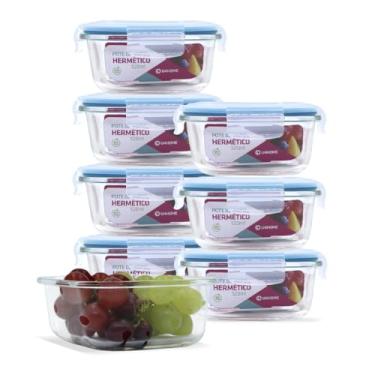 Imagem de KIT 8 Potes de Vidro Quadrado com Tampa Hermética 520ml (Azul)