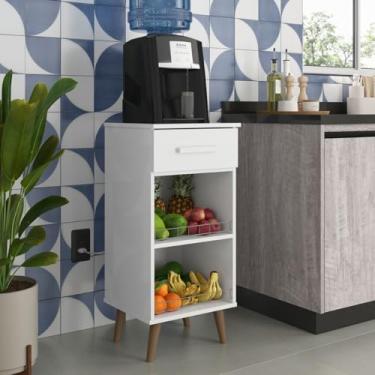 Imagem de Balcão Branco Fruteira Suporte Bebedouro Água Galão Pés Palitos Prateleiras e Gaveta Cozinha