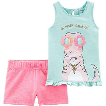 Imagem de Conjunto de shorts regatas Carter's para bebês meninas, verão, saurus, 3 meses, azul/rosa
