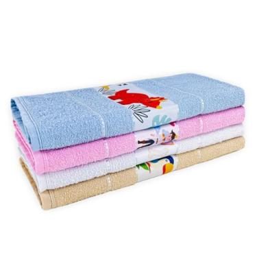 Imagem de Kit 3 Toalha Banho Infantil Estampa Divertida Desenho Transfer Kids Criança 76x110cm (2 Rosa + 1 Branco)