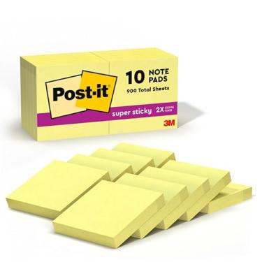 Imagem de Post-it Notas super adesivas, 10 blocos de notas adesivos, 4,8 x 4,8 cm, material escolar, produtos de escritório, notas adesivas para superfícies verticais, monitores, paredes e janelas, amarelo