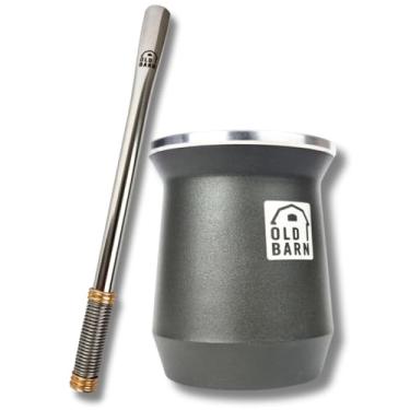 Imagem de Kit De Tereré Cuia Térmica Parede Dupla De Alumínio 300ml Bomba De Inox Polida Mola Externa Old Barn Cor:Chumbo