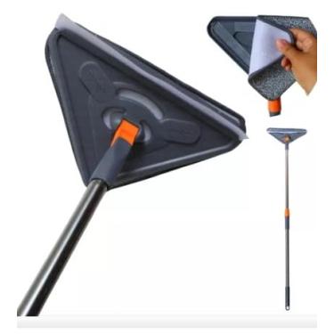 Imagem de Esfregão Mop Triangular com rodo embutido de Microfibra 360° giratório, Limpador Multifuncional para vidros, paredes e janelas. DM SHOPP